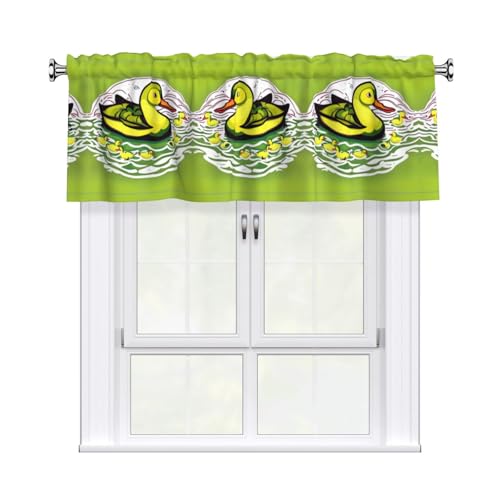 BROLEO Kurzgardine mit Entenbeflockung, mit Volant-Stange, 137,2 x 45,7 cm, für Küche, Badezimmer, Waschküche, Studio, Heimdekoration von BROLEO