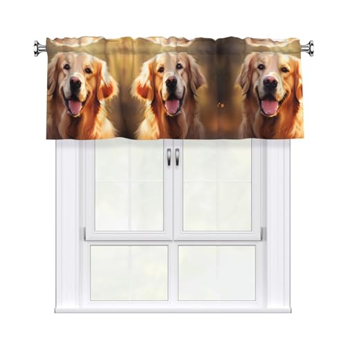 BROLEO Kurzgardine mit "Golden Retriever"-Aufdruck, mit Volantstange, 137,2 x 45,7 cm, Vorhang, Volant, Küche, Badezimmer, Waschküche, Studio, Heimdekoration von BROLEO