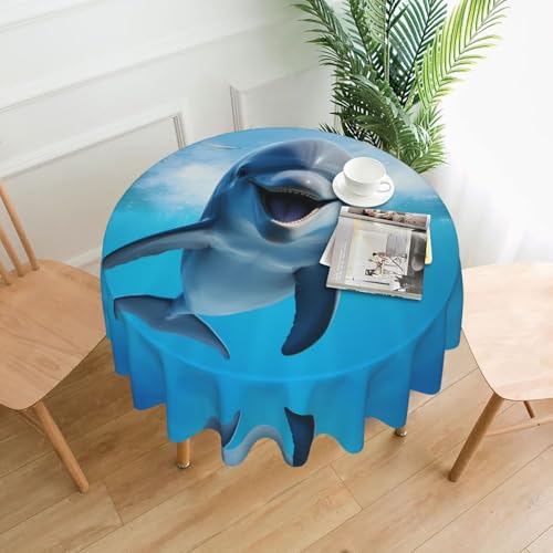 BROLEO Lustige Tischdecke mit Delfin-Motiv, rund, 152,4 cm, wasserdicht und schmutzabweisend, geeignet für Restaurants von BROLEO