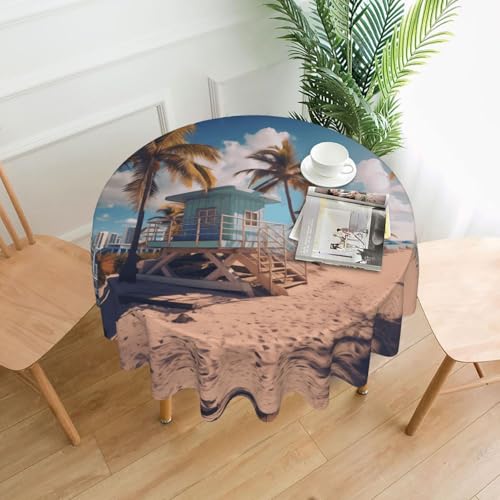 BROLEO Miami Beach, Florida-Druck, rund, 152,4 cm, wasserdicht, schmutzabweisend, geeignet für Restaurants von BROLEO