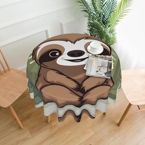 BROLEO Niedliche Cartoon-Faultier-Tischdecke, rund, 152,4 cm, wasserdicht und schmutzabweisend, geeignet für Restaurants von BROLEO