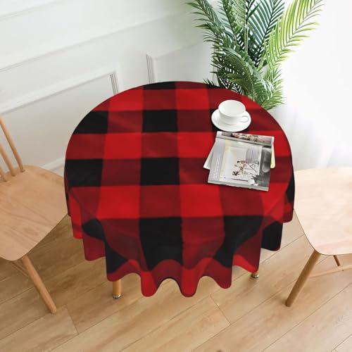 BROLEO Rote schwarze Büffelkaro-Plaid-Muster, rund, 152,4 cm, wasserdicht, schmutzabweisend, geeignet für Restaurants von BROLEO