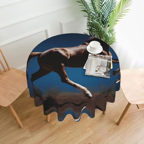 BROLEO Runde Tischdecke, Motiv Pferd unter dem Mond, 152,4 cm, wasserdicht und schmutzabweisend, geeignet für Restaurants von BROLEO