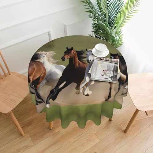 BROLEO Runde Tischdecke, Motiv: Pferde im Galopp, 152,4 cm, wasserdicht und schmutzabweisend, geeignet für Restaurants von BROLEO