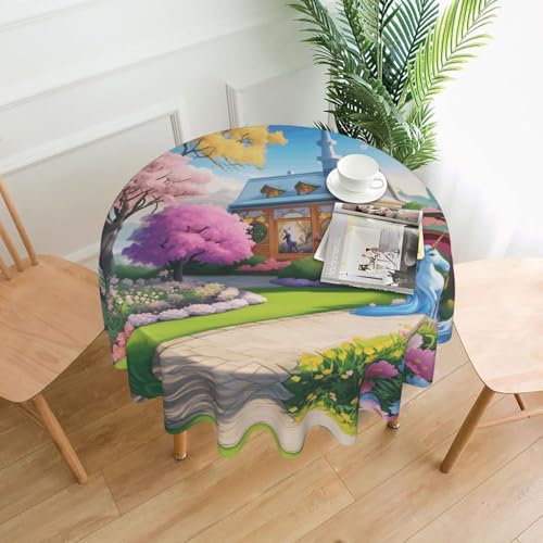 BROLEO Runde Tischdecke mit Einhorn-Märchen-Druck, 152,4 cm, wasserdicht und schmutzabweisend, geeignet für Restaurants von BROLEO