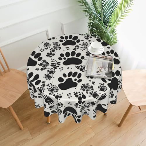 BROLEO Runde Tischdecke mit Knochen- und Pfotenabdruck, 152,4 cm, wasserdicht und schmutzabweisend, geeignet für Restaurants von BROLEO