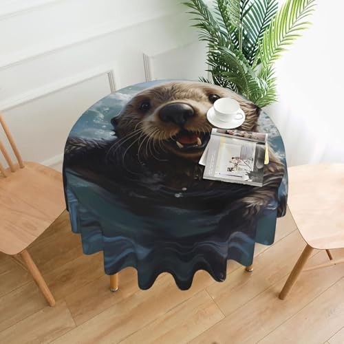 BROLEO Runde Tischdecke mit Meeresotter-Druck, 152,4 cm, wasserdicht und schmutzabweisend, geeignet für Restaurants von BROLEO