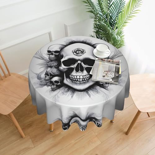 BROLEO Runde Tischdecke mit Totenkopf-Druck, 152,4 cm, wasserdicht und schmutzabweisend, geeignet für Restaurants von BROLEO