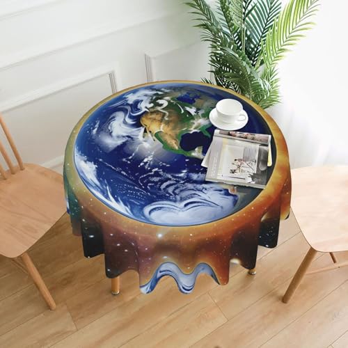 BROLEO Runde Tischdecke mit kosmischem Erddruck, 152,4 cm, wasserdicht und schmutzabweisend, geeignet für Restaurants von BROLEO