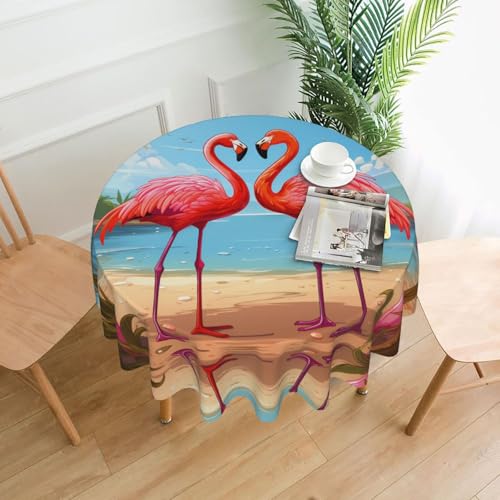 BROLEO Runde Tischdecke mit zwei Flamingos, 152,4 cm, wasserdicht und schmutzabweisend, geeignet für Restaurants von BROLEO