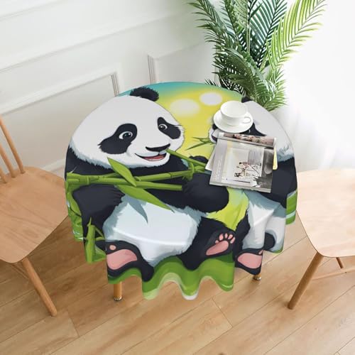 BROLEO Runde Tischdecke mit zwei fröhlichen Pandas, 152,4 cm, wasserdicht und schmutzabweisend, geeignet für Restaurants von BROLEO