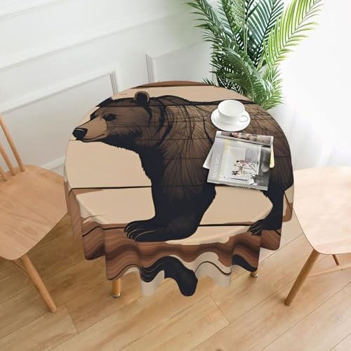 BROLEO Runde dekorative Tischdecke, 152,4 cm, Cartoon-Schwarzbär-Druck, wasserdicht, waschbar und wiederverwendbar, für Essen, Kaffee, Picknick, Hochzeit, Party BROLEO Runde dekorative Tischdecke, 152,4 cm, Cartoon-Schwarzbär-Druck, wasserdicht, waschbar und wiederverwendbar, für Essen, Kaffee, Picknick, Hochzeit, Party von BROLEO