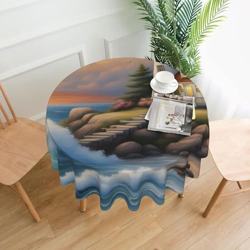 BROLEO Runde dekorative Tischdecke, 152,4 cm, Leuchtturm, Diamantmalerei, Druck, wasserdicht, waschbar und wiederverwendbar, für Essen, Kaffee, Picknick, Hochzeit, Party BROLEO Runde dekorative Tischdecke, 152,4 cm, Leuchtturm, Diamantmalerei, Druck, wasserdicht, waschbar und wiederverwendbar, für Essen, Kaffee, Picknick, Hochzeit, Party von BROLEO