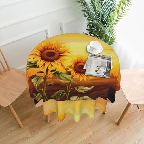 BROLEO Runde dekorative Tischdecke, 152,4 cm, Motiv: Sonnenblume bei Sonnenuntergang, wasserdicht, waschbar und wiederverwendbar, für Essen, Kaffee, Picknick, Hochzeit, Party BROLEO Runde dekorative Tischdecke, 152,4 cm, Motiv: Sonnenblume bei Sonnenuntergang, wasserdicht, waschbar und wiederverwendbar, für Essen, Kaffee, Picknick, Hochzeit, Party von BROLEO
