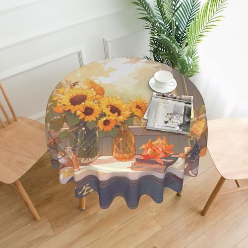 BROLEO Runde dekorative Tischdecke, 152,4 cm, Sonnenblumen unter der Fensterbank, bedruckt, wasserdicht, waschbar und wiederverwendbar, für Essen, Kaffee, Picknick, Hochzeit, Party BROLEO Runde dekorative Tischdecke, 152,4 cm, Sonnenblumen unter der Fensterbank, bedruckt, wasserdicht, waschbar und wiederverwendbar, für Essen, Kaffee, Picknick, Hochzeit, Party von BROLEO