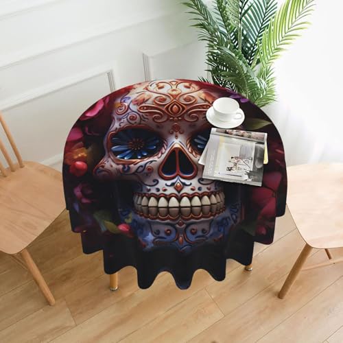 BROLEO Runde dekorative Tischdecke, 152,4 cm, Zucker-Horror-Totenkopf- und Blumendruck, wasserdicht, waschbar und wiederverwendbar, für Essen, Kaffee, Picknick, Hochzeit, Party BROLEO Runde dekorative Tischdecke, 152,4 cm, Zucker-Horror-Totenkopf- und Blumendruck, wasserdicht, waschbar und wiederverwendbar, für Essen, Kaffee, Picknick, Hochzeit, Party von BROLEO