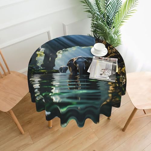 BROLEO Runde dekorative Tischdecke, 152,4 cm, asiatischer Elefant im Wasser, bedruckt, wasserdicht, waschbar und wiederverwendbar, für Essen, Kaffee, Picknick, Hochzeit, Party BROLEO Runde dekorative Tischdecke, 152,4 cm, asiatischer Elefant im Wasser, bedruckt, wasserdicht, waschbar und wiederverwendbar, für Essen, Kaffee, Picknick, Hochzeit, Party von BROLEO