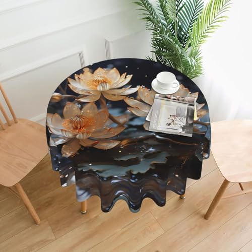 BROLEO Runde dekorative Tischdecke, 152,4 cm, böhmischer weißer Lotusdruck, wasserdicht, waschbar und wiederverwendbar, für Essen, Kaffee, Picknick, Hochzeit, Party BROLEO Runde dekorative Tischdecke, 152,4 cm, böhmischer weißer Lotusdruck, wasserdicht, waschbar und wiederverwendbar, für Essen, Kaffee, Picknick, Hochzeit, Party von BROLEO
