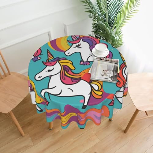 BROLEO Runde dekorative Tischdecke, 152,4 cm, buntes Einhörner-Druck, wasserdicht, waschbar und wiederverwendbar, für Essen, Kaffee, Picknick, Hochzeit, Party BROLEO Runde dekorative Tischdecke, 152,4 cm, buntes Einhörner-Druck, wasserdicht, waschbar und wiederverwendbar, für Essen, Kaffee, Picknick, Hochzeit, Party von BROLEO