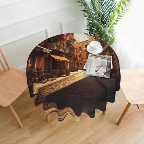 BROLEO Runde dekorative Tischdecke, 152,4 cm, italienische Altstraße, bedruckt für den Innen- und Außenbereich, auf runden Tischen wie Couchtischen, Esstischen und Bauernhoftischen von BROLEO