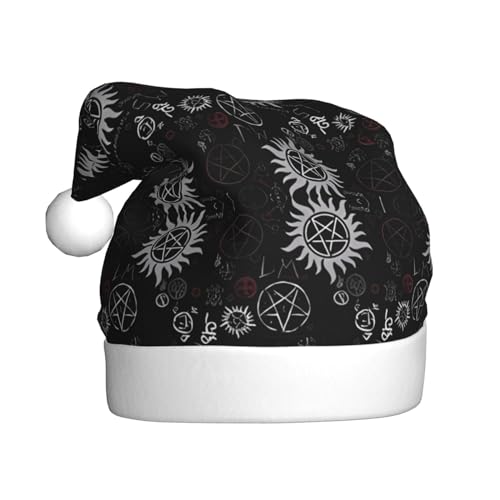 BROLEO Supernatural Symbole Schwarze Weihnachtsmütze - Festliches Ornament Weihnachten Accessoire für Gemeinschaftsveranstaltungen und Feiertagsfeiern von BROLEO