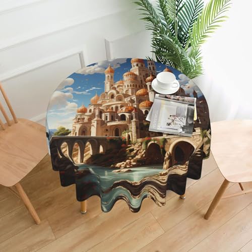 BROLEO Tischdecke, Motiv: Anime Castle Sky, rund, 152,4 cm, wasserdicht und schmutzabweisend, geeignet für Restaurants von BROLEO