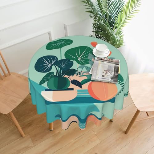 BROLEO Tischdecke für den Innenbereich, Cartoon-Topfpflanzen, rund, 152,4 cm, wasserdicht und schmutzabweisend, geeignet für Restaurants von BROLEO