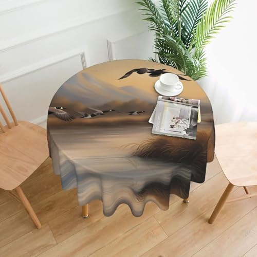 BROLEO Tischdecke mit Jagd-Motiv fliegende Wildenten, rund, 152,4 cm, wasserdicht und schmutzabweisend, geeignet für Restaurants von BROLEO