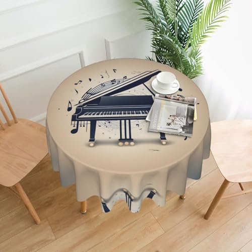 BROLEO Tischdecke mit Klaviermusik-Symbol-Druck, rund, 152,4 cm, wasserdicht und schmutzabweisend, geeignet für Restaurants von BROLEO