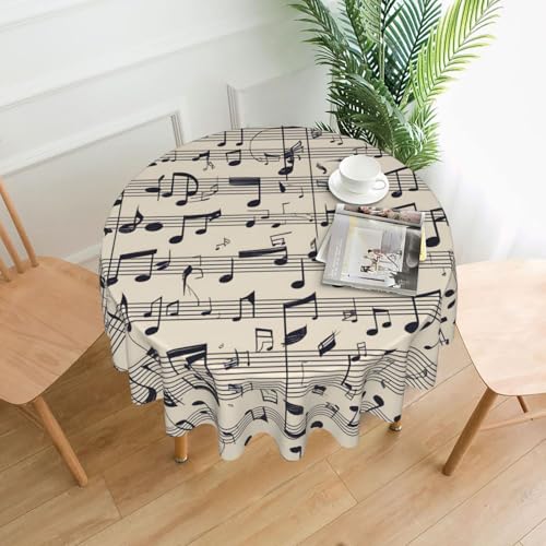 BROLEO Tischdecke mit Musiknoten-Druck, rund, 152,4 cm, wasserdicht und schmutzabweisend, geeignet für Restaurants von BROLEO