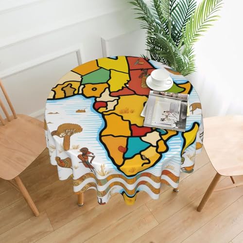 BROLEO Tischdecke mit afrikanischer Karte, ethnisches Muster, rund, 152,4 cm, wasserdicht und schmutzabweisend, geeignet für Restaurants von BROLEO