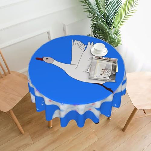 BROLEO Tischdecke mit fliegendem weißen Gänsedruck, rund, 152,4 cm, wasserdicht und schmutzabweisend, geeignet für Restaurants von BROLEO