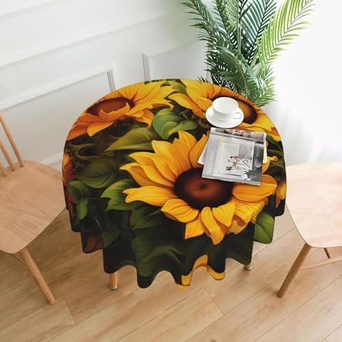 BROLEO Tischdecke mit gelbem Sonnenblumen-Druck, rund, 152,4 cm, wasserdicht und schmutzabweisend, geeignet für Restaurants von BROLEO