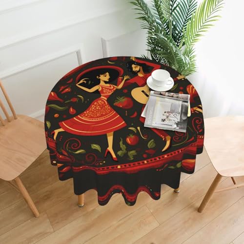 BROLEO Tischdecke mit mexikanischen Salsa-Symbolen, rund, 152,4 cm, wasserdicht und schmutzabweisend, geeignet für Restaurants von BROLEO