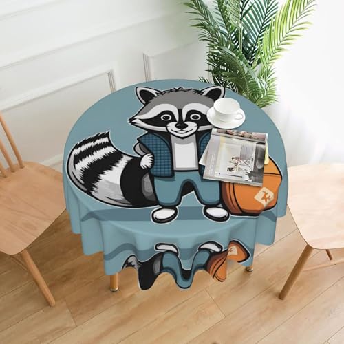 BROLEO Tischdecke mit niedlichem Waschbär-Druck, rund, 152,4 cm, wasserdicht und schmutzabweisend, geeignet für Restaurants von BROLEO