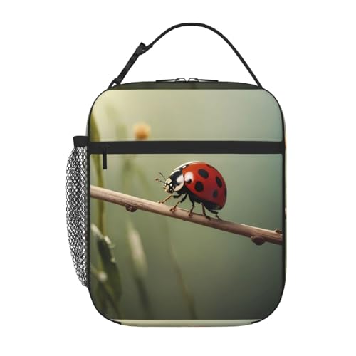 BROLEO Tragbare isolierte Lunchtasche, Marienkäfer auf einem Stickbild, wiederverwendbar, langlebig, für Damen und Herren BROLEO Tragbare isolierte Lunchtasche, Marienkäfer auf einem Stickbild, wiederverwendbar, langlebig, für Damen und Herren von BROLEO