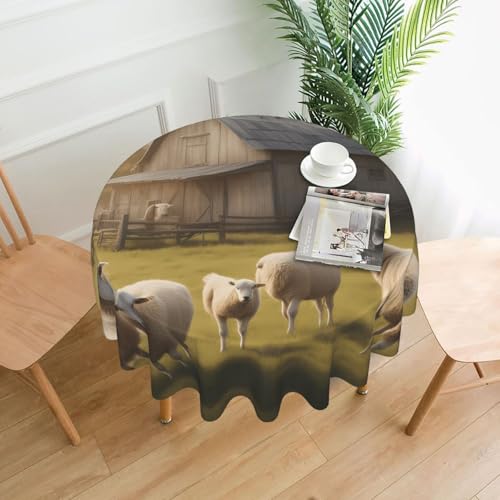 BROLEO Viele niedliche Schafe, rund, 152,4 cm, wasserdicht und schmutzabweisend, geeignet für Restaurants von BROLEO