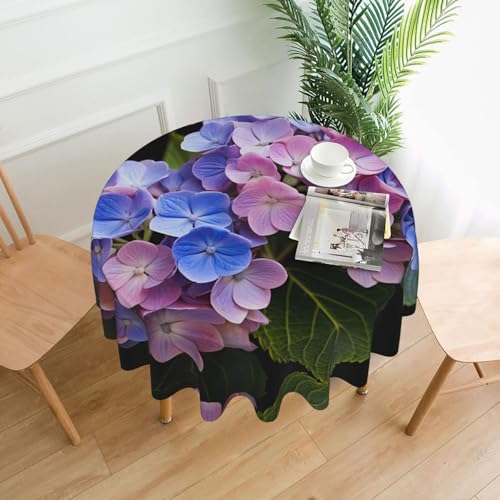 BROLEO Wunderschöner Hortensien-Druck, rund, 152,4 cm, wasserdicht und schmutzabweisend, geeignet für Restaurants von BROLEO
