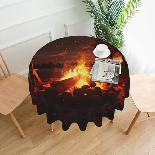 BROLEO Wunderschöner Lagerfeuer-Druck, rund, 152,4 cm, wasserdicht und schmutzabweisend, geeignet für Restaurants von BROLEO
