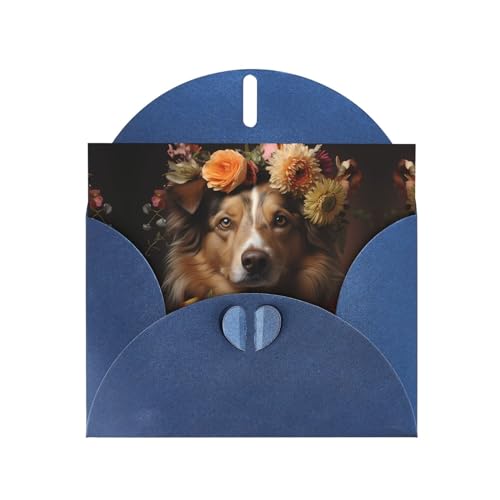 Blaues Hundemädchen mit Blumen Perlglanz-Papier-Urlaubskarten: Geeignet für Weihnachten, Hochzeitstag und Party-Einladungskarten von BROLEO