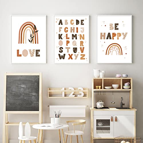 Boho Alphabet Regenbogen Zitat Blätter Süße Kinderzimmer Poster Wandkunst Kinder Leinwand Malerei Druck Bild Kinderzimmer Home Decor von BROLEO
