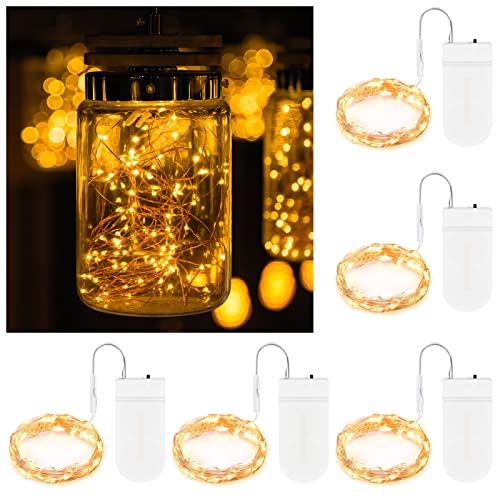 BROTOU LED-Lichterkette, 2 m, 20 LEDs, batteriebetrieben, Kupferdraht-Licht für Zuhause, Hochzeit, Party, Weihnachten, Halloween, Valentinstag, Bars, Clubs, Hotels (Warmweiß, 5 Stück) von BROTOU