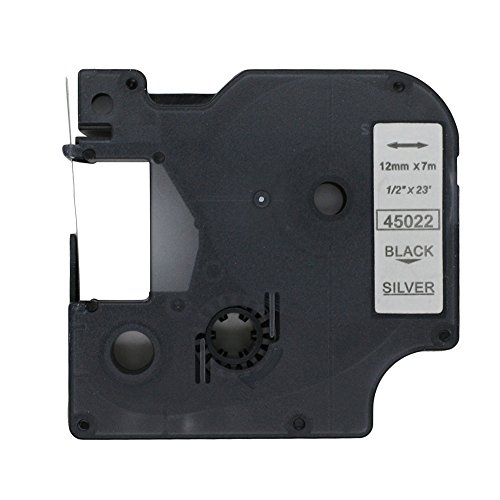 BROVACS Etikettenband, Schwarz auf Silber, kompatibel mit DYMO D1 45022, 12 mm, 1,27 cm OPA2222, 1 Stück von BROVACS