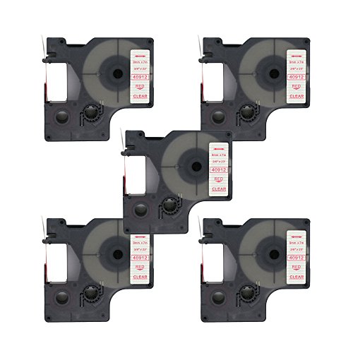 BROVACS Etikettenband, kompatibel mit DYMO D1 40912, 9 mm, OPA2112x5, Rot auf Transparent, 5 Stück von BROVACS