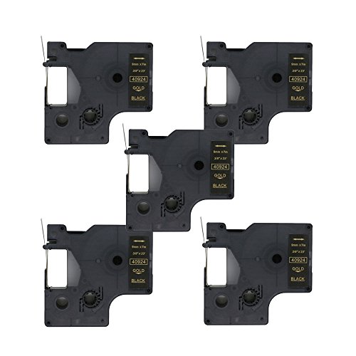 BROVACS Etikettenband, kompatibel mit DYMO D1 40924, 9 mm, OPA2124x5, Gold auf Schwarz, 5 Stück von BROVACS