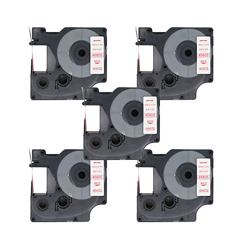 BROVACS Etikettenband, kompatibel mit DYMO D1 45805, 19 mm, OPA2305x5, Rot auf Weiß, 5 Stück von BROVACS