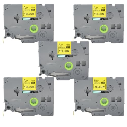 BROVACS 5 Packung Schwarz auf Gelb Laminiertes Etikettenband Kompatibel mit Brother P-Touch Etikettendrucker TZ 611 TZe 611 6mm 1/4" OPA4611x5 von BROVACS