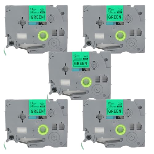 BROVACS 5 Packung Schwarz auf Grün Laminiertes Etikettenband Kompatibel mit Brother P-Touch Etikettendrucker TZ 731 TZe 731 12mm 1/2" OPA4731x5 von BROVACS