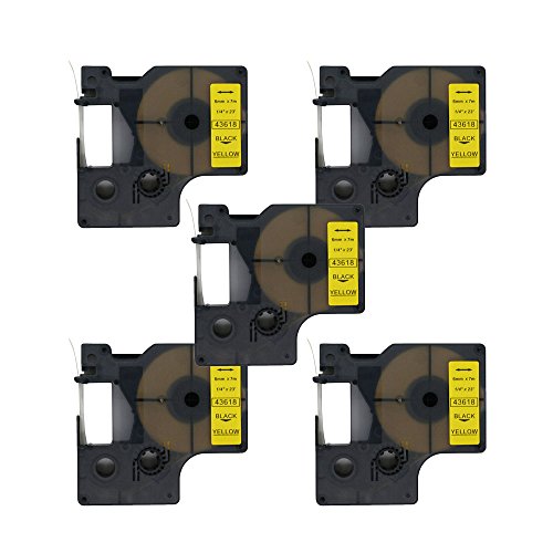 BROVACS Schriftband, kompatibel mit DYMO D1 43618, 6 mm, OPA2018x5, Schwarz auf Gelb, 5 Stück von BROVACS