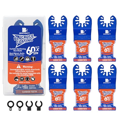 BRSCHNITT 34MM Wolframkarbid oszillierend Schwarzes Eis beschichtet 6PCS Multi-Tool-Klingen, Sägeblätter für Holz mit Nägeln, Metall, Kunststoff, Trockenbauwände BRSCHNITT 34MM Wolframkarbid oszillierend Schwarzes Eis beschichtet 6PCS Multi-Tool-Klingen, Sägeblätter für Holz mit Nägeln, Metall, Kunststoff, Trockenbauwände von BRSCHNITT